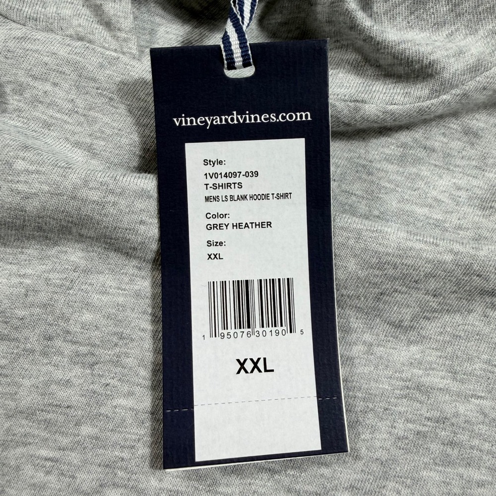Vineyard Vines Mens Grey Heather LS Blank Hoodie T-Shirt 1V014097-039 XXL NWT - Picture 5 of 9